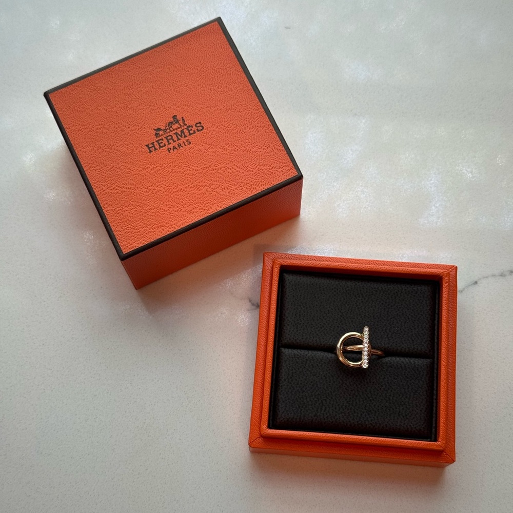 Hermes - Echappee Hermes ring, small model - Rose Gold w Diamonds - Size 50